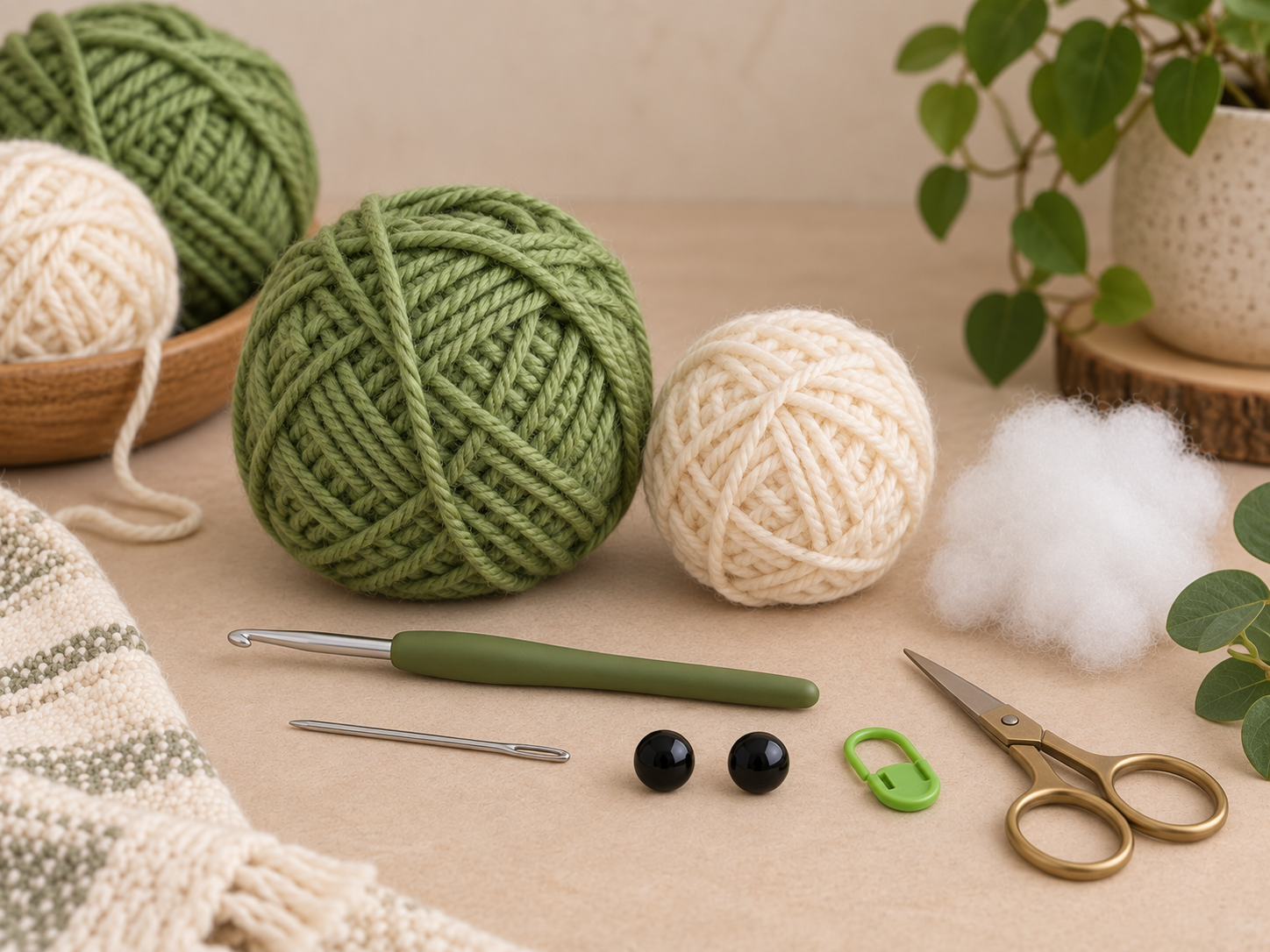 Materials for the free frog crochet pattern