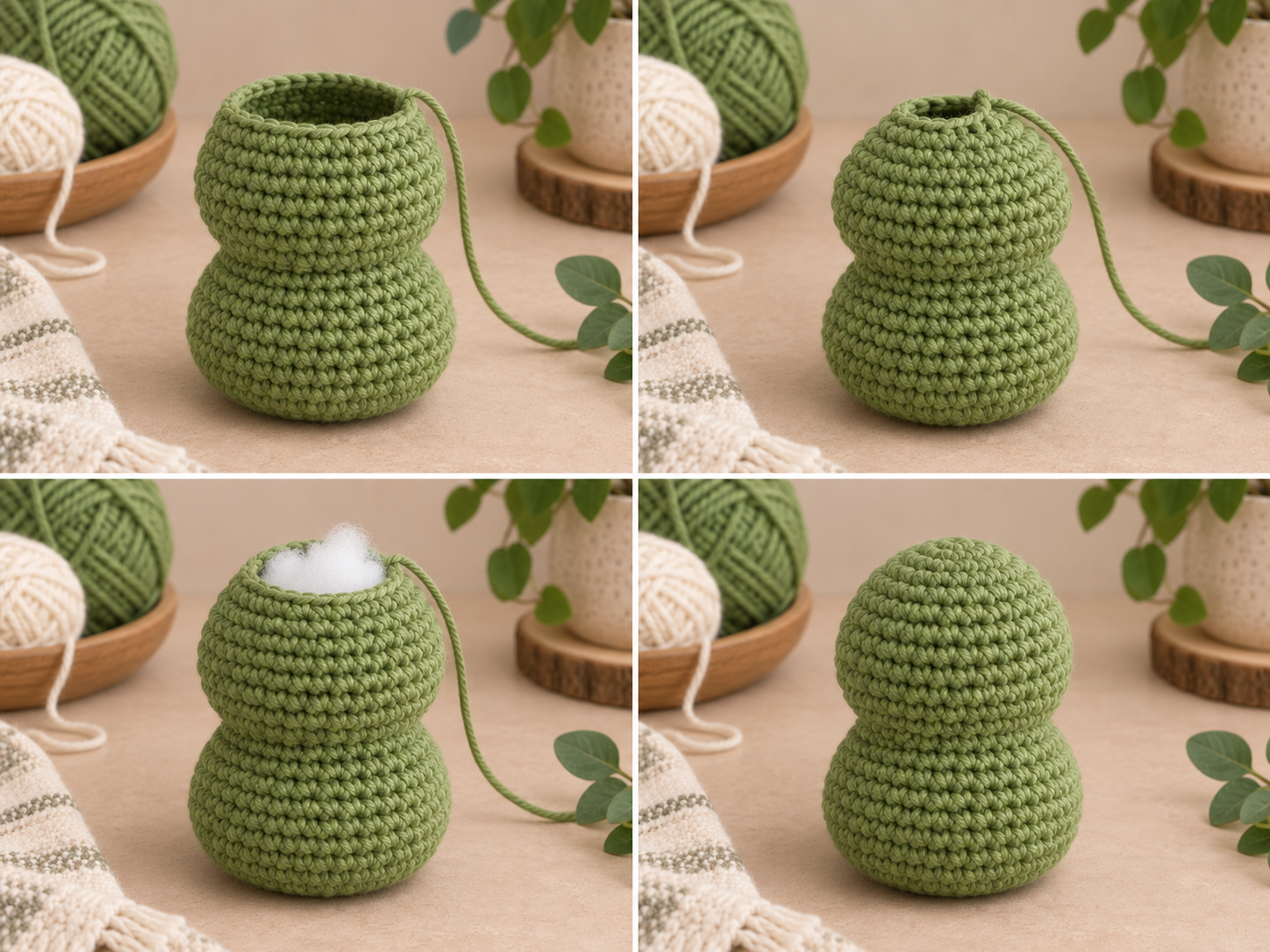 Stuffing and closing the crochet frog head