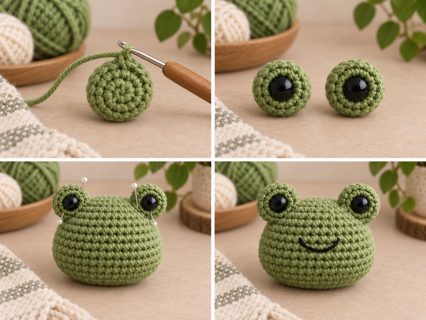 Crochet frog eye bumps and embroidered face tutorial