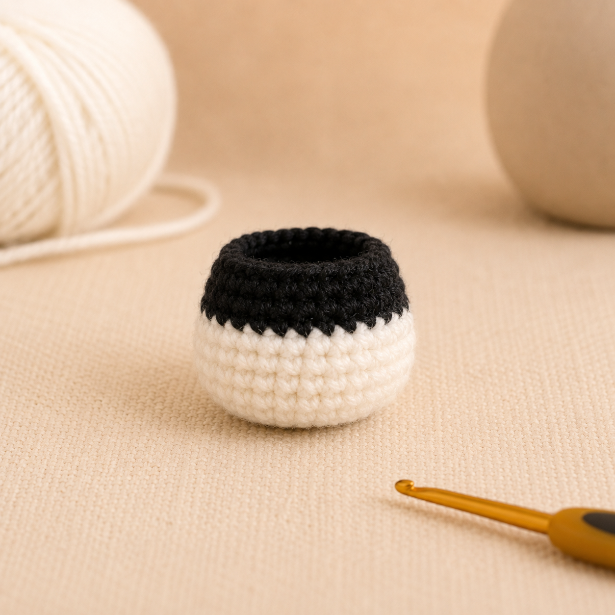 Black and white crochet body for mini panda