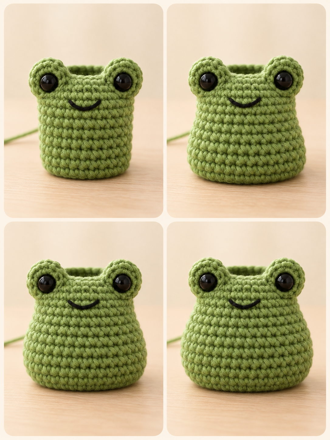 One-piece frog head transitioning directly into the crochet body