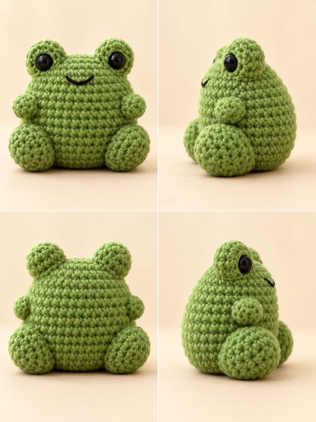 Integrated hind legs on a no-sew crochet frog