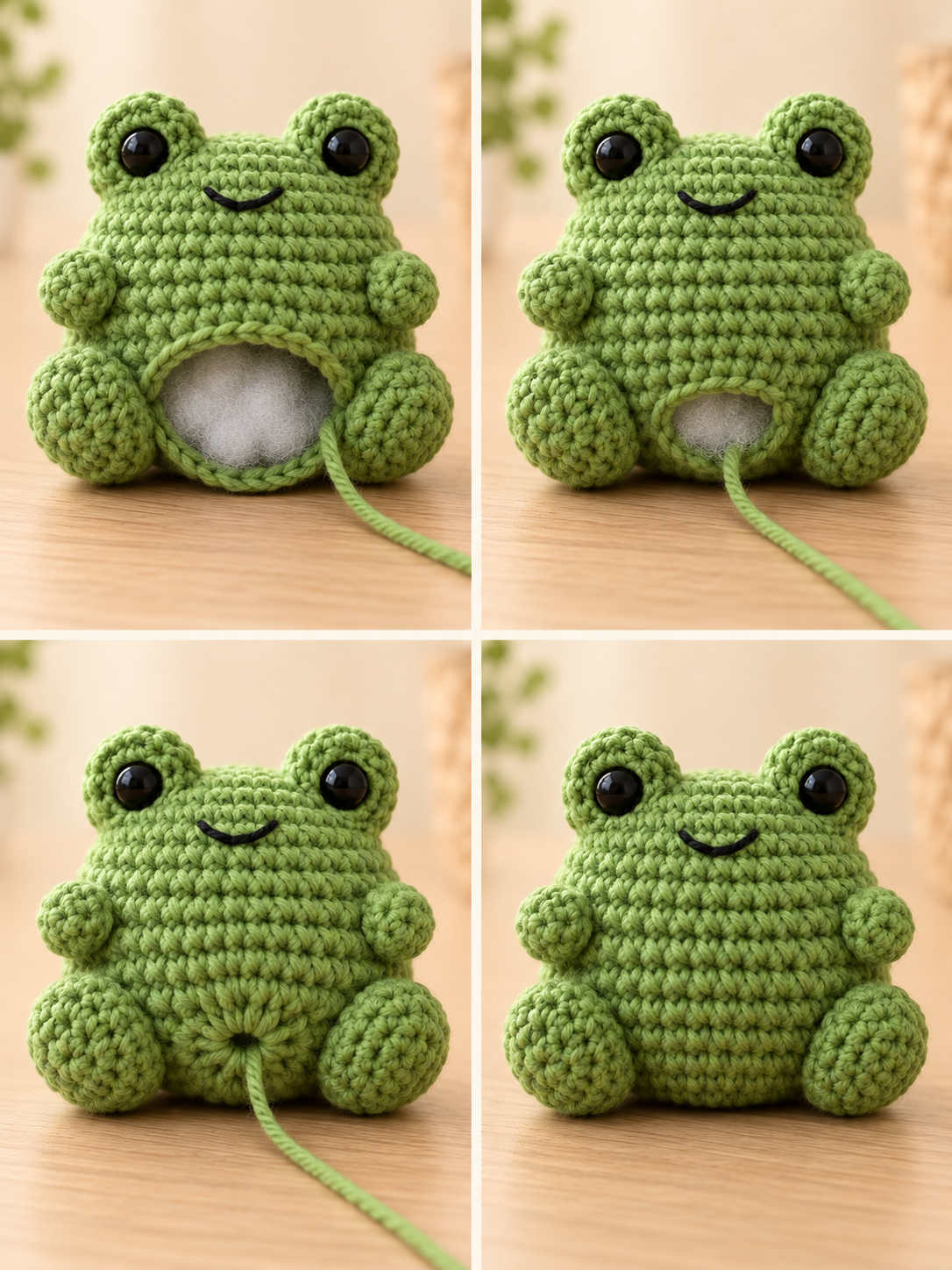 Stuffing and closing the bottom of the one-piece no-sew frog