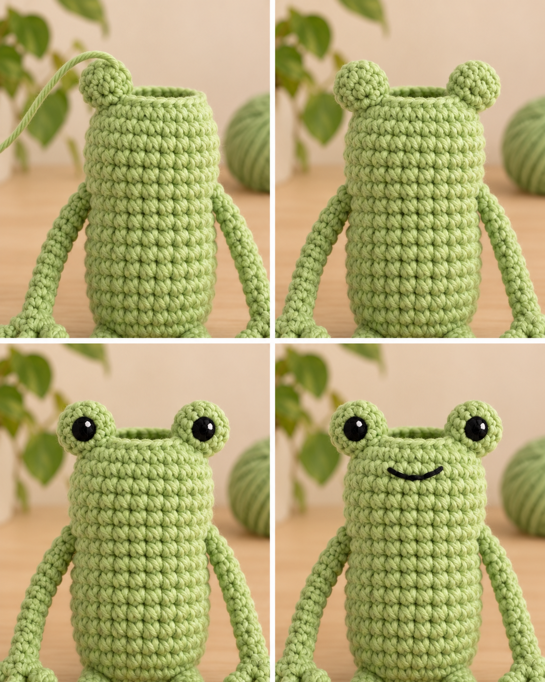 Integrated eye bumps and embroidered frog face