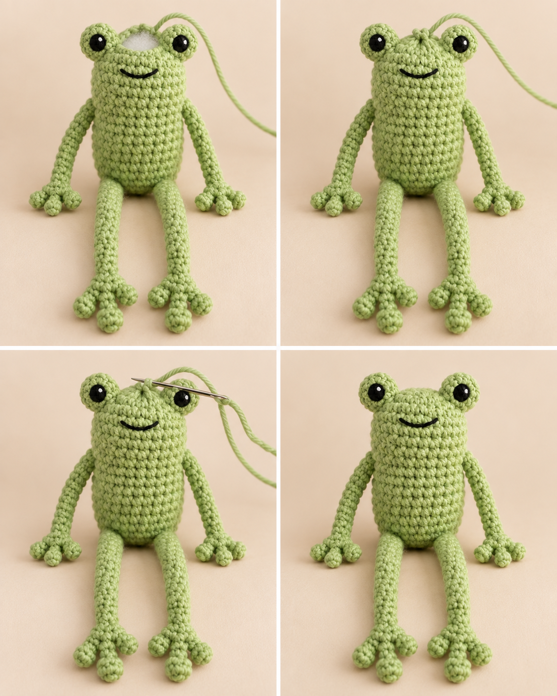 Stuffing the body and head before closing the crochet frog