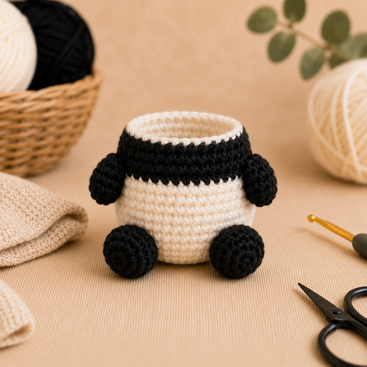 Integrated bobble arms for no sew panda crochet pattern