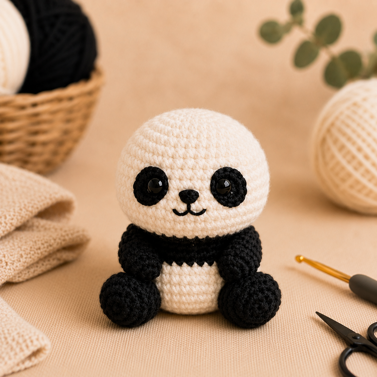 No sew panda crochet head with safety eyes