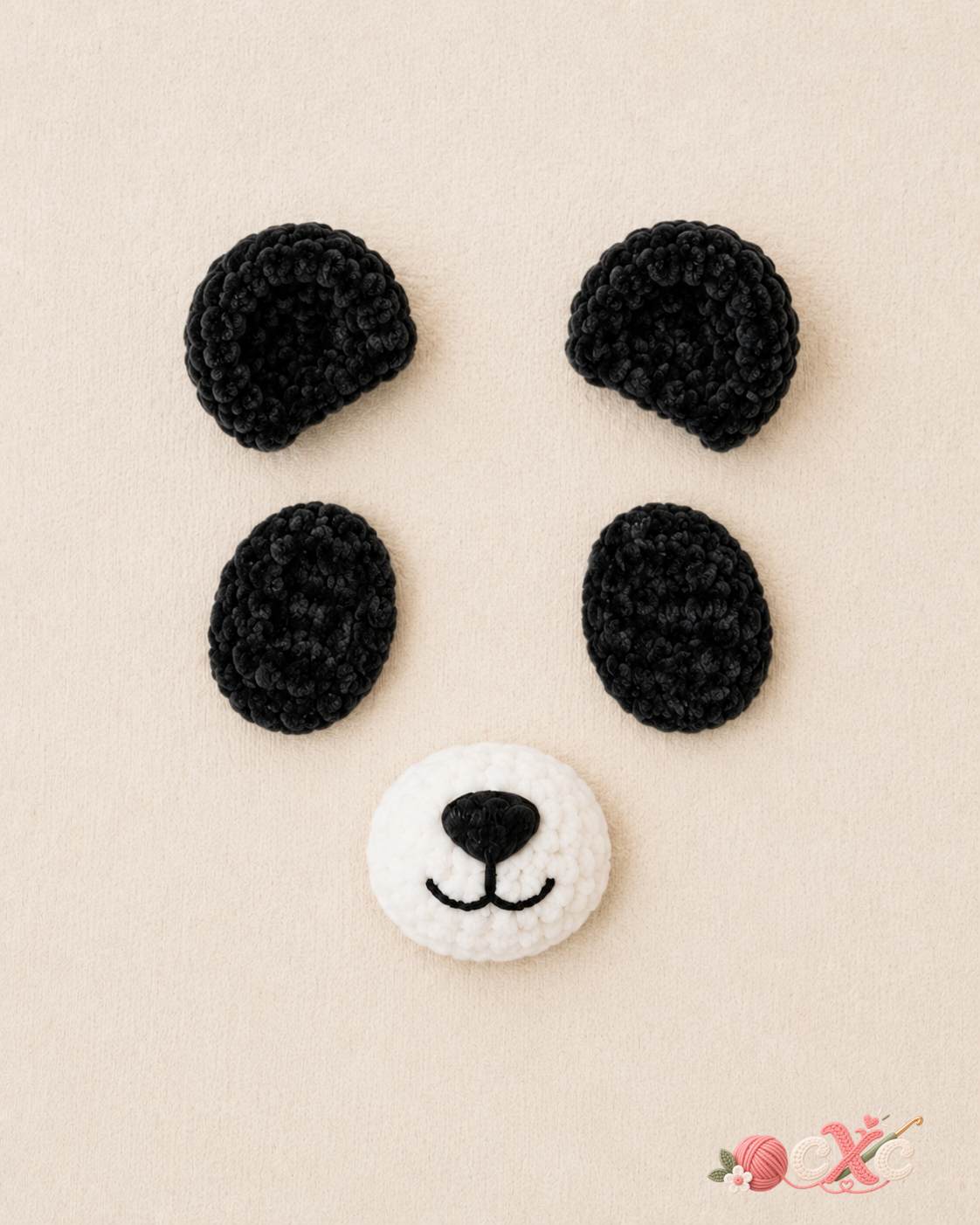 Crochet panda eye patches ears and muzzle pieces