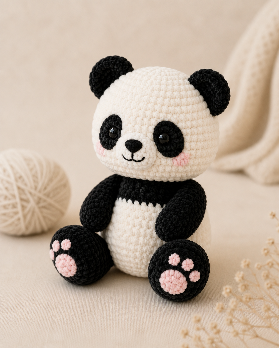 Finished plush panda amigurumi crochet toy