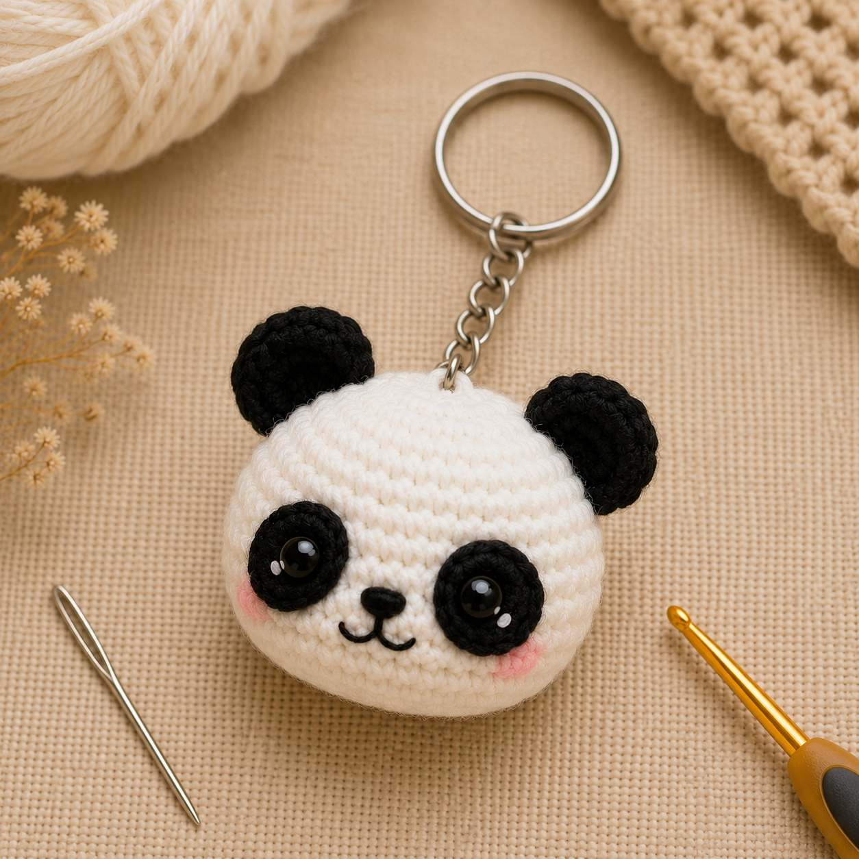 Panda crochet keychain pattern free finished panda face charm