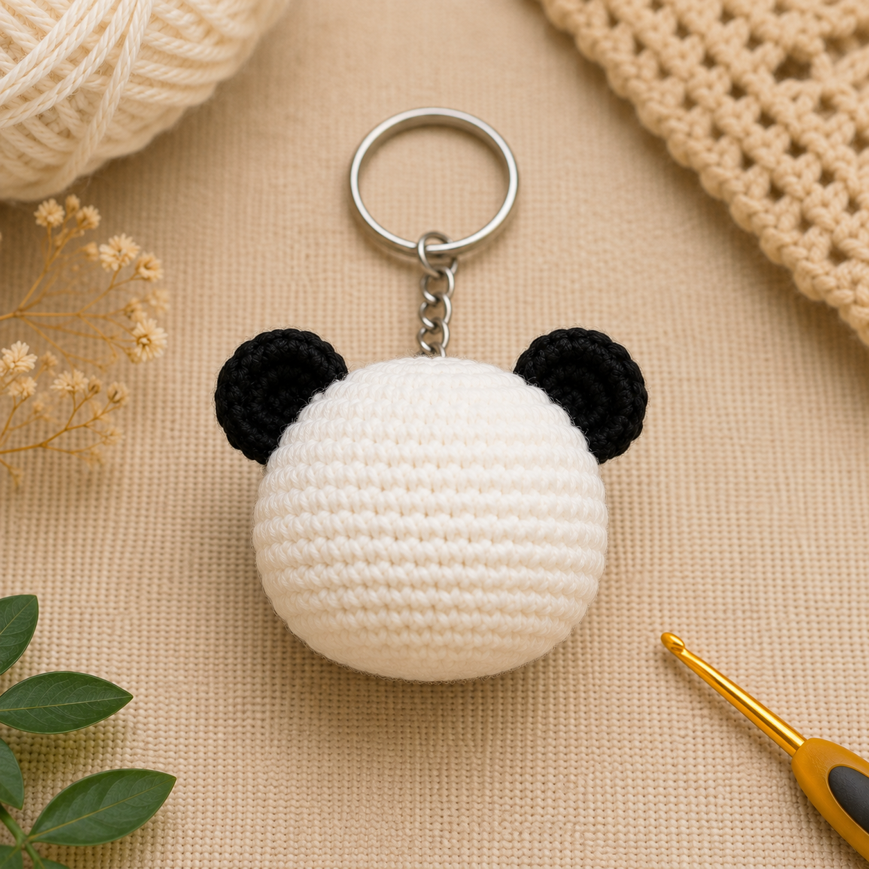 White crochet back panel for panda keychain