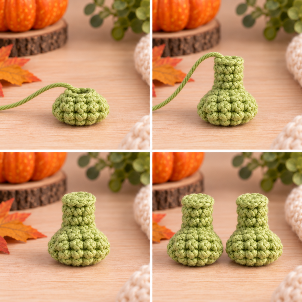 Crocheting two rounded hind legs for the pumpkin frog